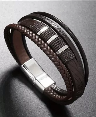 Leather Bracelet For Men - Magnetic Stainless Steel Clasp • £6.50