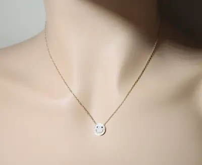 Happy Smiley Face Charm Pave Pendant Blue Eye Necklace Gold On 925 Silver Turkey • $29