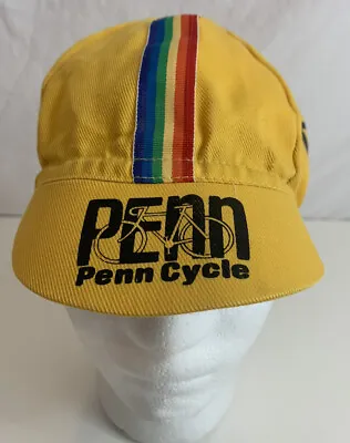 Penn Cycle Cycling Vintage 80’s Hat Cap Made In The USA Yellow Rainbow Rare • $29.95
