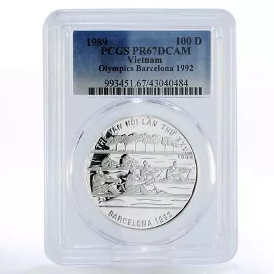 Vietnam 100 Dong Barcelona Olympic Games Rowing Boats PR67 PCGS Silver Coin 1989 • $199.65