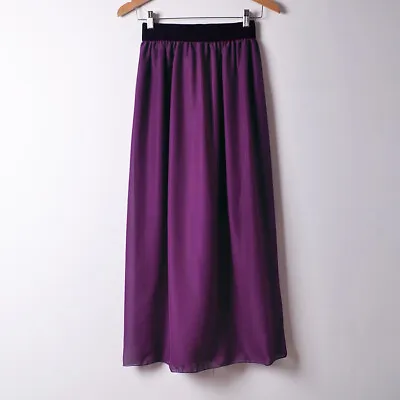 £11.99 • Buy Purple - Maxi Skirt Women Double Layer Chiffon Pleated Retro Long Dress Elastic