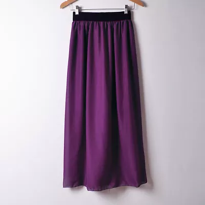 £11.99 • Buy Purple - Maxi Skirt Women Double Layer Chiffon Pleated Retro Long Dress Elastic