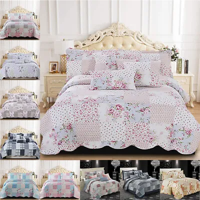£24.99 • Buy 3 PCS Patchwork Bedspread Quilted Bed Throw Single Double King Size Bedding Set