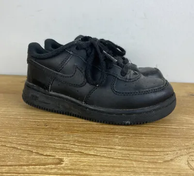 Youth Toddler Nike AF1 Air Force One Black Leather Shoes Sneakers 314194-009 9C • $11.99