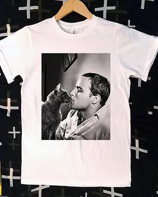 Marlon Brando And Cat T-Shirt 100% Cotton Short Sleeve Small To Extra-Large. • $24.99