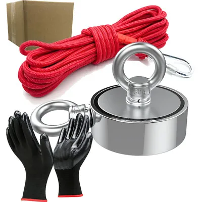 Double-Sided Fishing Magnet Kit Up To 1500 Lbs Pull Force Strong Neodymium +Rope • $34.69