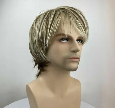 NEW Men Wig Light Blonde Mix Toupee Short Natural Capless Hair Wigs+wig Cap • $13.99