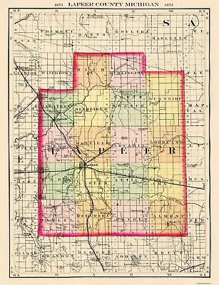 Lapeer County Michigan - Walling 1873 - 23 X 30 • $36.95