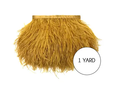 1 Yard - Antique Gold Ostrich Fringe Trim Wholesale Feather Halloween Prom Dress • $18.53