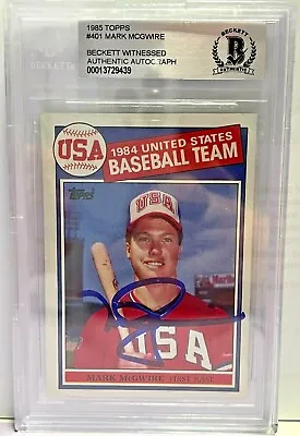 Team USA Mark McGwire Signed 1985 Topps #401 Rookie Card BAS Beckett Witnessed • $298.89