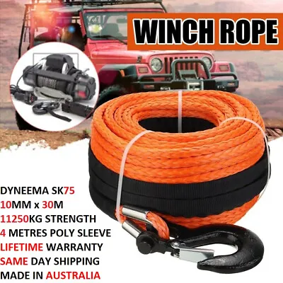 Winch Rope 10mm X 30m Dyneema SK75 Synthetic Rope Tow Recovery Offroad 4x4 • $74.95