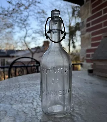 Early Ribbed Citrate Of Magnesia Medicine Bottle Clear Glass Stopper Ca 1910 Old • $17.49