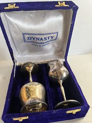 Dynasty Silver & Pewter Wine Goblets - Unmarked - Purple Velvet Boxed (Lot 2) • $18