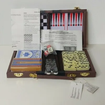 Magnetic Travel Set Game Backgammon Checkers Poker Cribbage Dominos W/ Case • $35