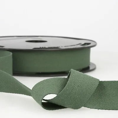 Stephanoise Cotton Herringbone Twill Tape Bottle Green - Per Metre • £0.99