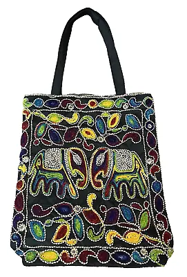 Embroidered Rajasthani Tote Bag Elephant Indian Colorful Shoulder Purse Mirror 2 • £9.49