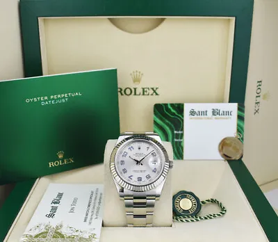 ROLEX 41mm 18kt White Gold & SS DateJust II Silver Arabic 116334 - SANT BLANC • $9950