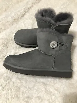 Ugg Bailey Button Crystals Gray Womens Boots Sz 8 • $99.99