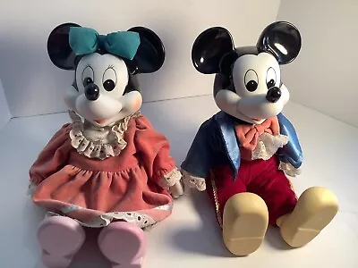 VTG Walt Disneys Mickey & Minnie Mouse Porcelain Key Wind Up Musical Dolls • $95.95