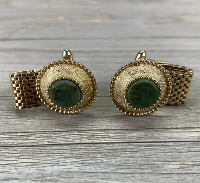Vintage Marble? Jade? Cuff Links With Removable Mesh Wraparound Bands • $29.99