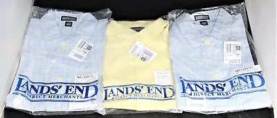 (3) Lands' End Button-Down Mens Shirt Lot - Size Large - L - New - NOS • $35.99