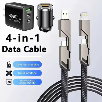 4-in-1 USB TYPE C Cable 100W Fast Charging Flat Braided Anti-Tangle Universal US • $10.99