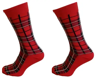 Mens 2 Pair Pack Red Tartan Retro Socks • £6.99