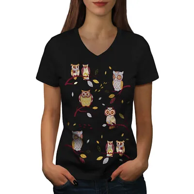 Wellcoda Crazy Owl Branch Womens V-Neck T-shirt Birdie Graphic Design Tee • £17.99