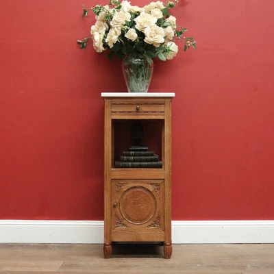 $595 • Buy Antique French Oak Marble Bedside Table. French Lamp Table With Cupboard To Base