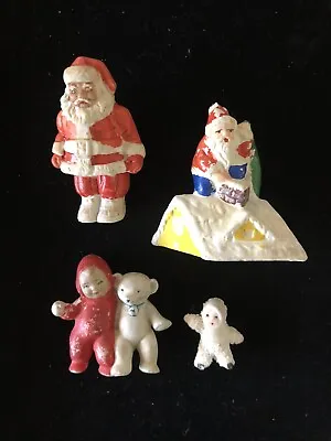 Antique German Japan Bisque Porcelain Snow Baby Santa On Roof Baby With Bear • $195