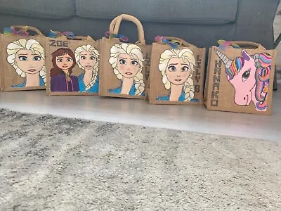Hand Painted Party Favour Tote Jute Bags • £7