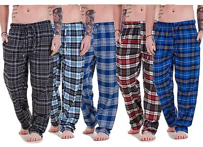 Mens Flannel Pyjama Bottoms Brushed Cotton Check Lounge Pants Nightwear M-5XL • £11.95