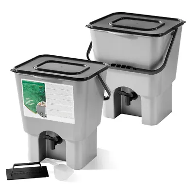 £34.99 • Buy Bokashi Bin 18L Composter, Twin Pack Silver Bokashi Compost Bins, Starter Kit