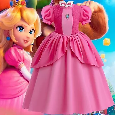 Girls Princess Peach Super Mario Cosplay Costume Dress Kids Party Birthday Dress • $29.66