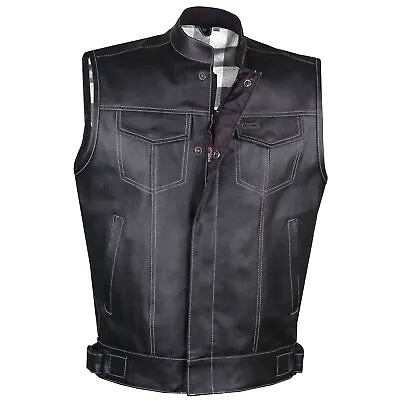 SOA Men's Leather Motorcycle Concealed Gun Pockets Biker Club Vest W/ Armor Men • $82.99