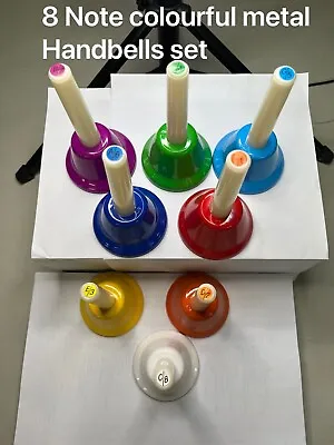 8 Note Colourful Metal Handbells For Kids Party Children Music Toys Early Educat • £17.50