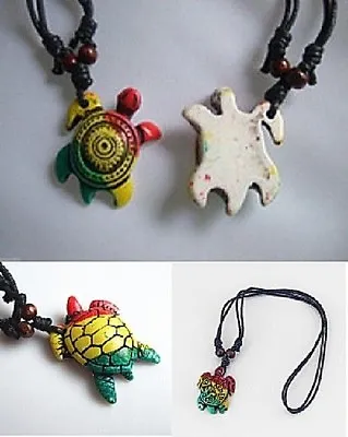 Resin 1-1/2  RASTA TURTLE With 18+  Adjustable Rope Pendant Necklace • $7.99