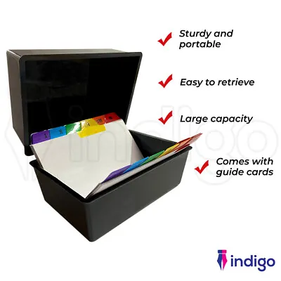 £9.99 • Buy Office Index Record Card Box Filing Box With Coloured Guide Record Cards - BLACK