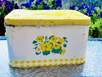 VINTAGE MCM Empeco 1950’s  Bread Box Vented Tin Hinged 14 X10  Yellow Floral • $40