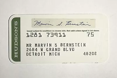 Vintage Detroit Hudsons Credit Card 1960’s • $11.99