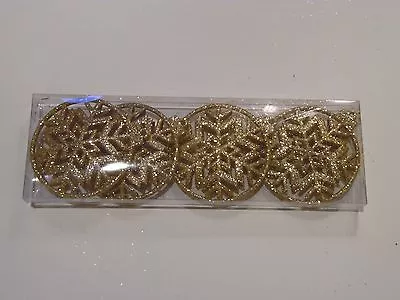 4 Gold 4 Inch Glitter Snowflake Christmas Frozen Party Ornament Decoration • $6.99