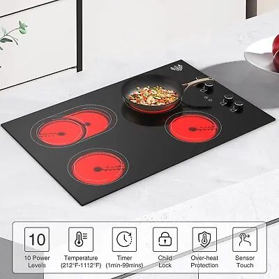 Electric Cooktop Built-in 4 Burner Electric Stove Top 7200W 220V Knob Control US • $246.99