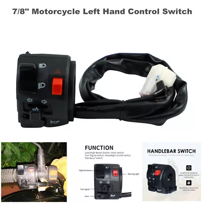 7/8  Motorcycle Left Hand Control Switch Horn Turn Signal Hi / Lo Beam Control • $20.99