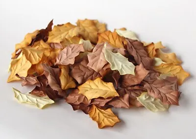 40x HOLLY Paper Leaves SHADES OF BROWN MULBERRY PAPER Craft Embellishments. • £3.09