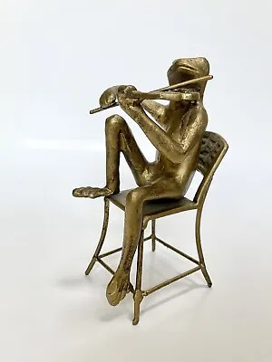 Frog Playing Violin On A Chair Cast Iron Sculpture 7.5  • $25