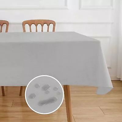 Vinyl Tablecloth With Flannel Backing 100% Waterproof 60x84 Inch Light Grey • $14.16