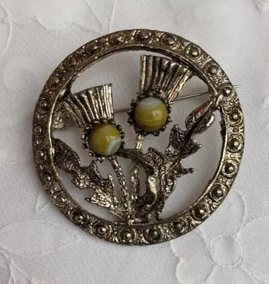 Scottish Thistle Celtic Stamped HOLLYWOOD Vintage Brooch • £6