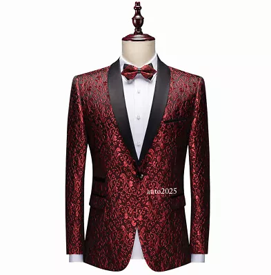 Mens Business Jacquard Dress One Button Suit Blazer Jacket Performance Show Coat • $76.95