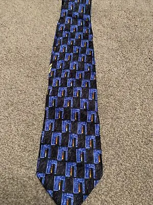 £20 • Buy Ermenegildo Zegna Men's Tie Blue Black Geometric Luxury Silk Necktie