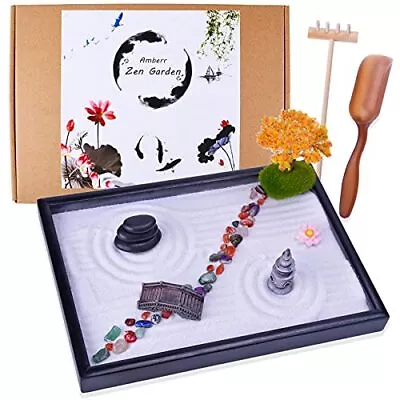 Amberr Japanese Zen Garden Kit - Mini Garden With Rock Agate Stones Bridge Pa... • $32.45